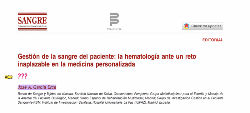 José Antonio García Erce: Honored For Publishing in SANGRE Magazine