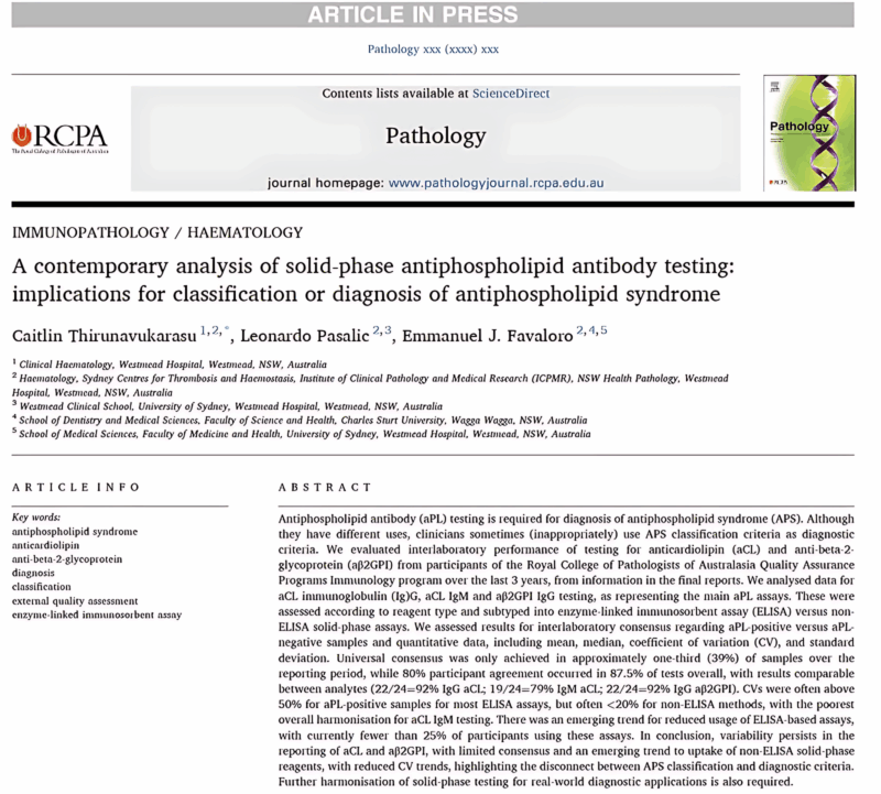New Study by Emmanuel J Favaloro and Team Questions Consistency in APS Classification and Diagnosis 1 Antiphospholipid Syndrome