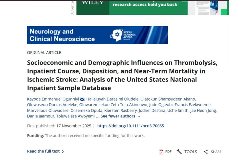 Oludele Halleluyah on the Impact of Socioeconomic and Demographic Influences on Management of Ischemic Stroke