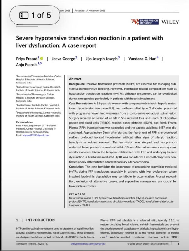 Priya Prasad Presents a Case of Severe Hypotensive Transfusion Reaction