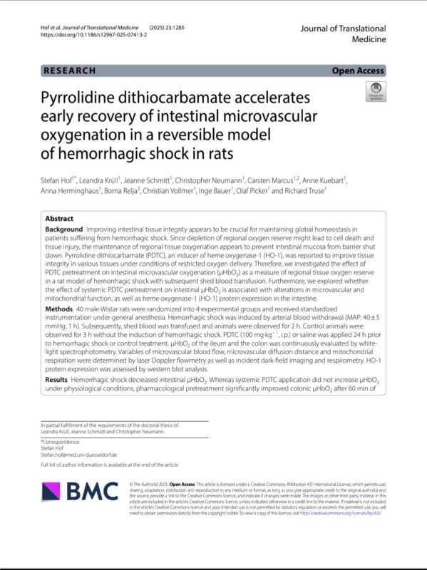 Stefan Hof on The Role of Pyrrolidine Dithiocarbamate in Hemorrhagic Shoke