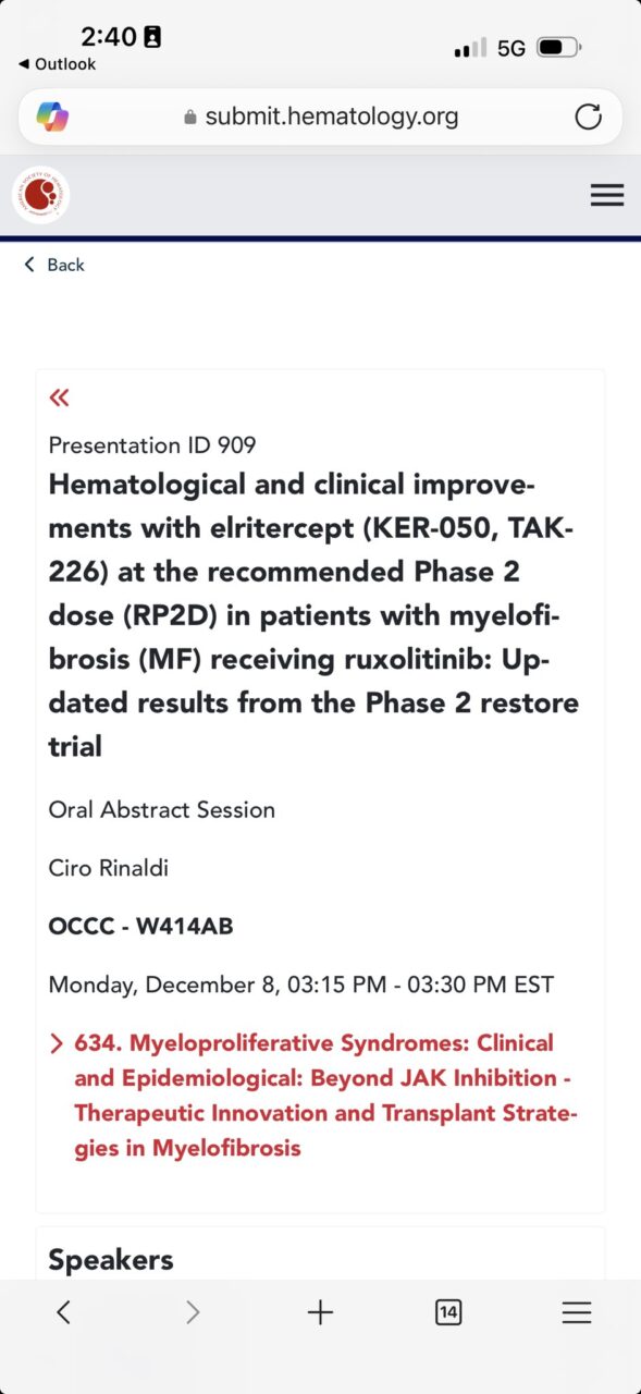 Prof Ciro Rinaldi Invites to Join MPN session ⁦ASH2025