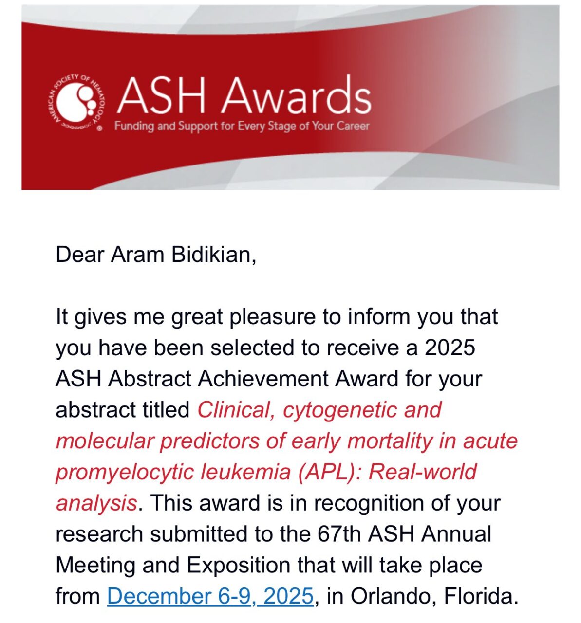 Aram Bidikian: Excited to Share Our Work Soon at ASH 2025