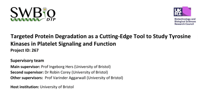 Tyrosine Kinases in the Regulation of Platelet Signaling: Quentin Hill Shares a PhD Opportunity