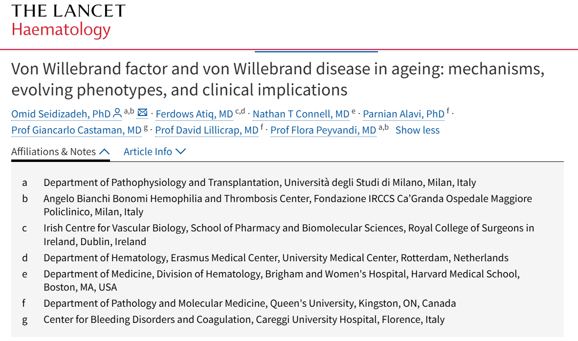 Omid Seidizadeh Shares New Paper on Von Willebrand Factor and Von Willebrand Disease in Ageing
