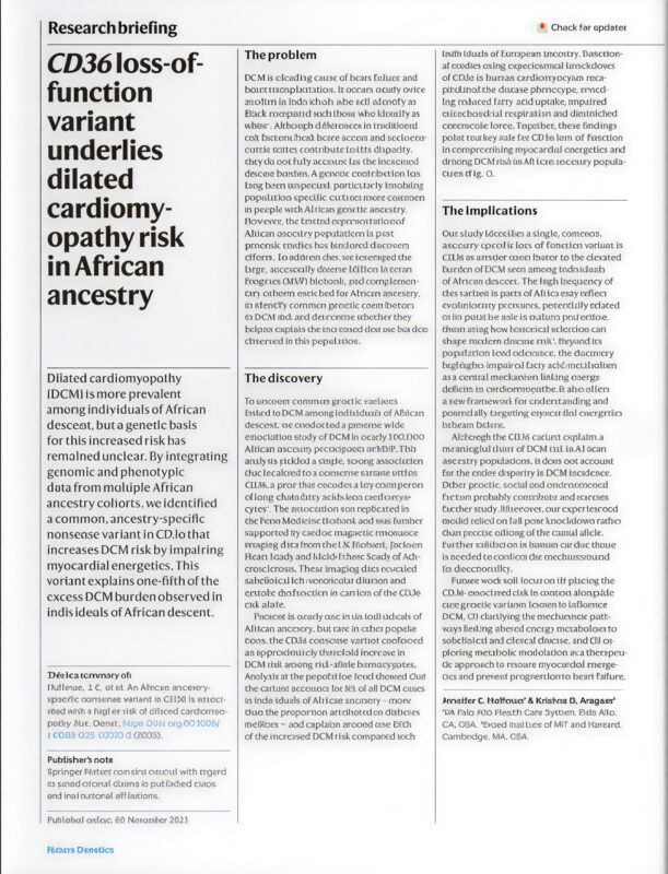 Krishna Aragam and Team Identify CD36 Variant Raising Cardiomyopathy Risk in African Ancestry
