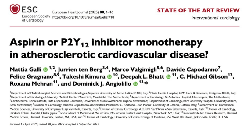 Aspirin or P2Y12 Monotherapy? 1 Aspirin