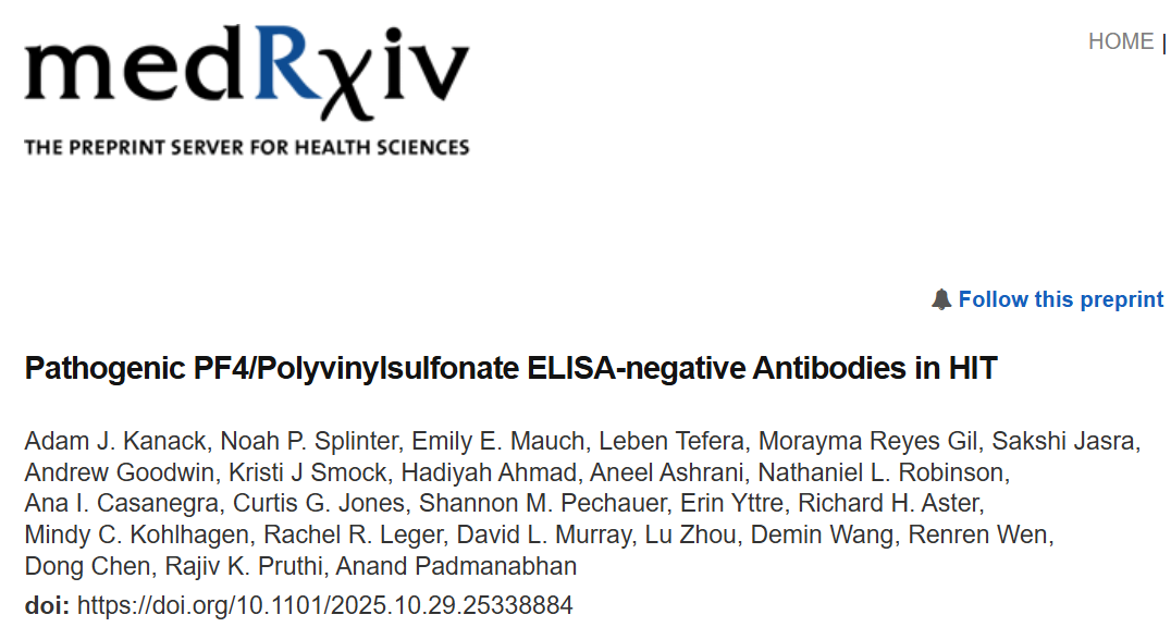 Anand Padmanabhan Presents a Case Series of HIT Patients with Negative Results in HIT ELISAs