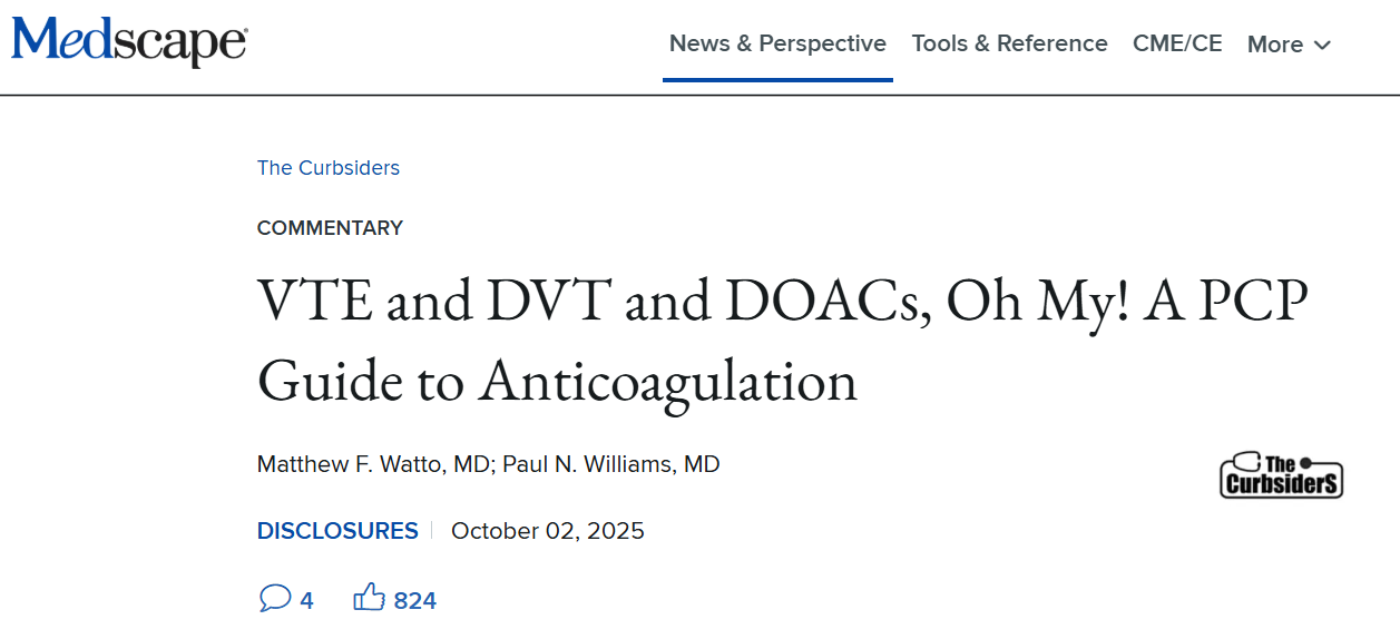 New Podcast With Matthew Watto and Paul Williams: A PCP Guide to Anticoagulation