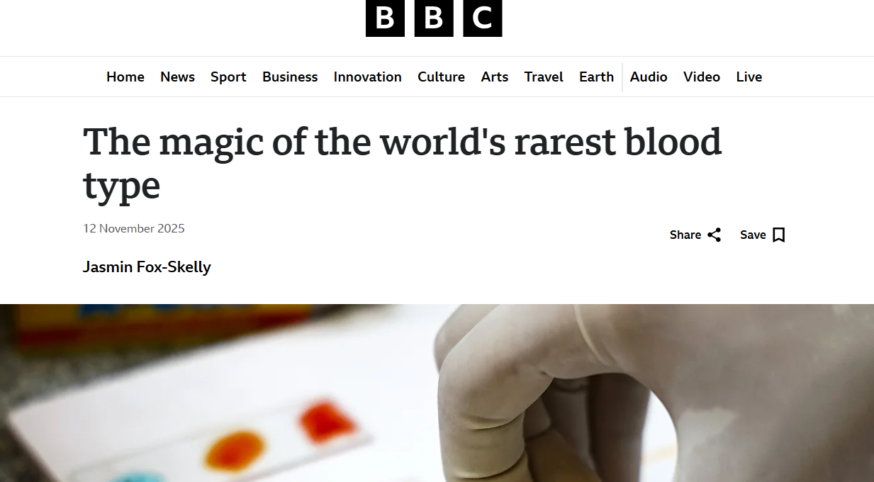 VBRI was Recently Included in a BBC Story on the World’s Rarest Blood Type