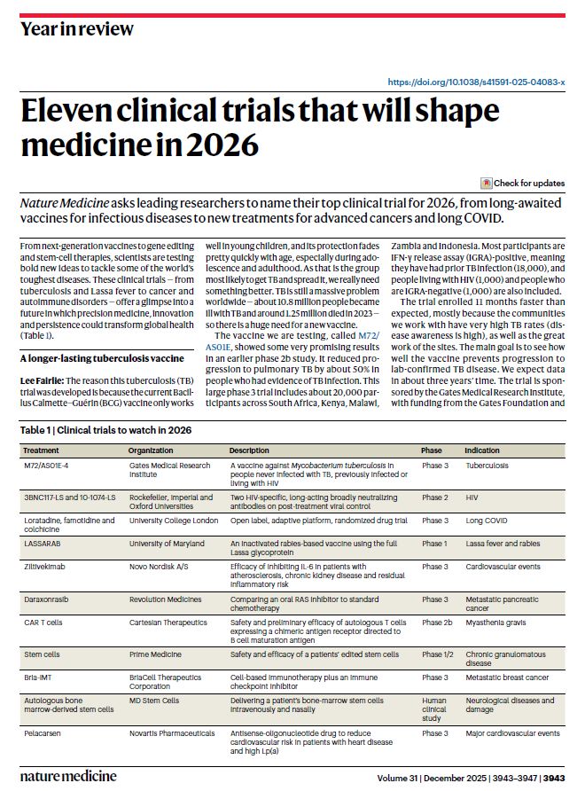 Clinical Trials Shaping Medical Practice in the Coming Years, Published in Nature Medicine 1 Clinical Trials Shaping Medical Practice in the Coming Years, Published in Nature Medicine