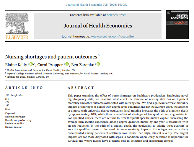 Ben Zaranko and Colleagues Published: Nursing Shortages and Patient Outcomes 1 Ben Zaranko and Colleagues Published: Nursing Shortages and Patient Outcomes