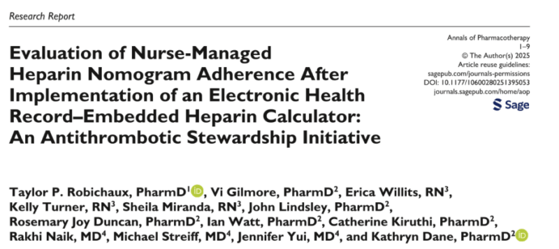 Taylor Robichaux EHR-Embedded UFH Calculator for Critical aPTT Management
