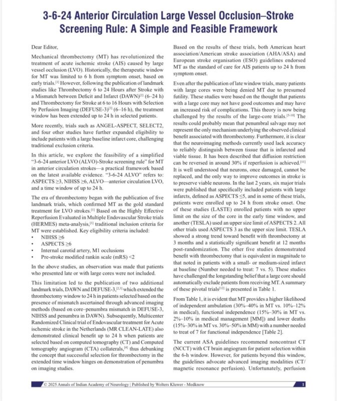 Vikram Huded Shares The Thrombectomy Screening 3-6-24 Rule for Anterior Circulation Stroke 1 Vikram Huded Shares The Thrombectomy Screening 3-6-24 Rule for Anterior Circulation Stroke