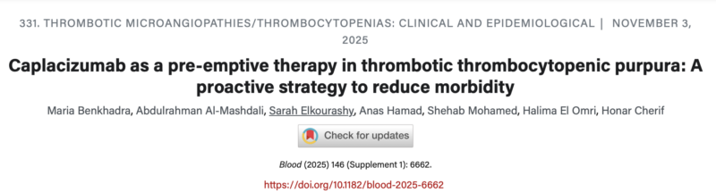 Sarah Elkourashy Presents Insights on Caplacizumab for TTP at ASH25