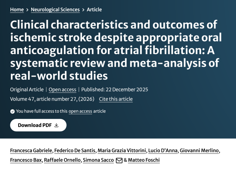 Matteo Foschi Shares Review on Ischemic Stroke Despite Appropriate Oral Anticoagulation