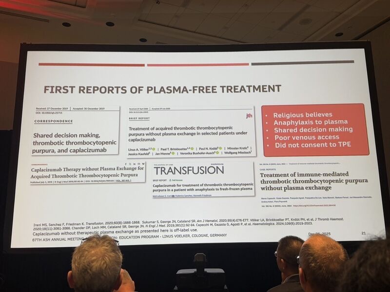 Wolfgang Miesbach on Linus Völker's Presentation of Caplacizumab as Frontline Therapy for iTTP