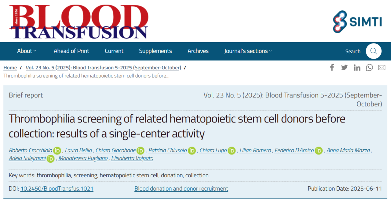 Roberto Crocchiolo and Colleagues: Thrombophilia Screening of Related Hematopoietic Stem Cell Donors