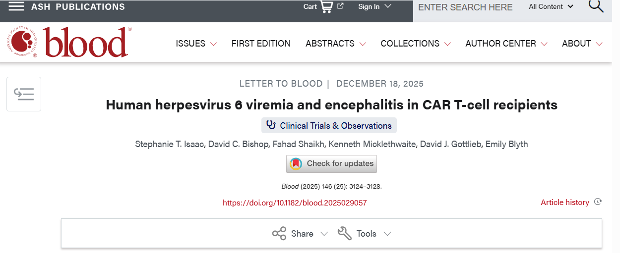 Monitoring HHV-6 in CAR T-Cell Therapy: A Prospective Study by Emily Blyth et al.
