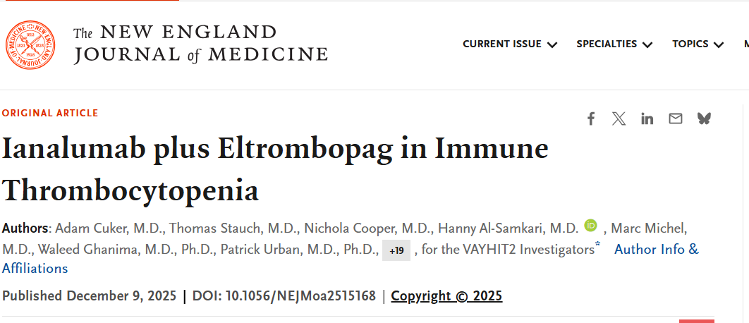 Good News for ITP Patients: Ianalumab + Eltrombopag Prolongs Time to Treatment Failure VS Eltrombopag Alone
