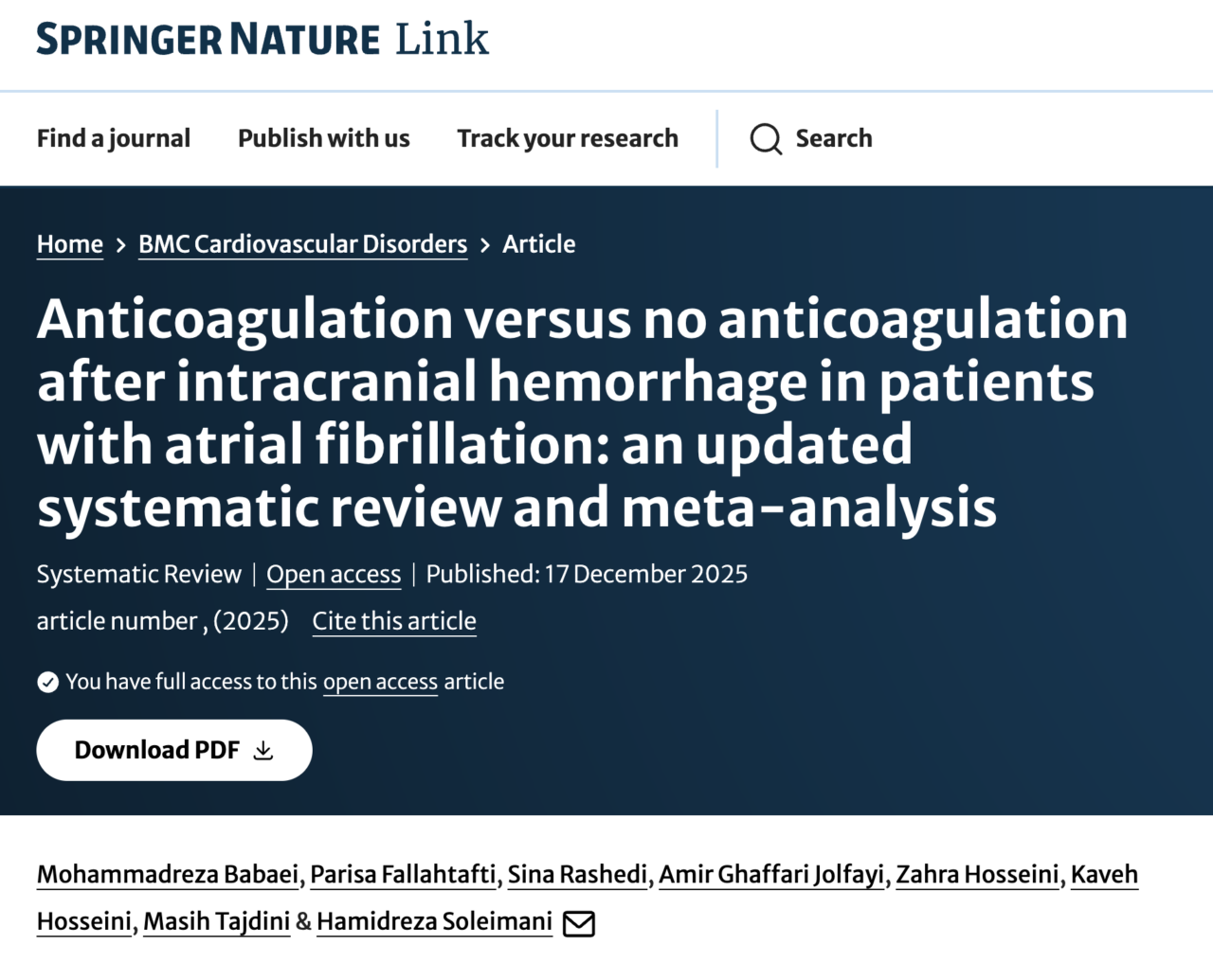Mohammadreza Babaei: Anticoagulation versus No Anticoagulation after Intracranial Hemorrhage in Patients with Atrial Fibrillation 1 Mohammadreza Babaei: Anticoagulation versus No Anticoagulation after Intracranial Hemorrhage in Patients with Atrial Fibrillation
