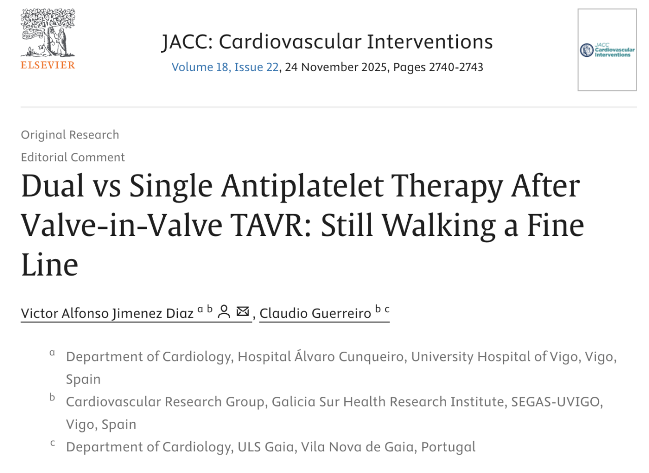 Víctor Alfonso Jiménez Díaz: SAPT or DAPT in Valve-in-Valve TAVI? Walking a Fine Line