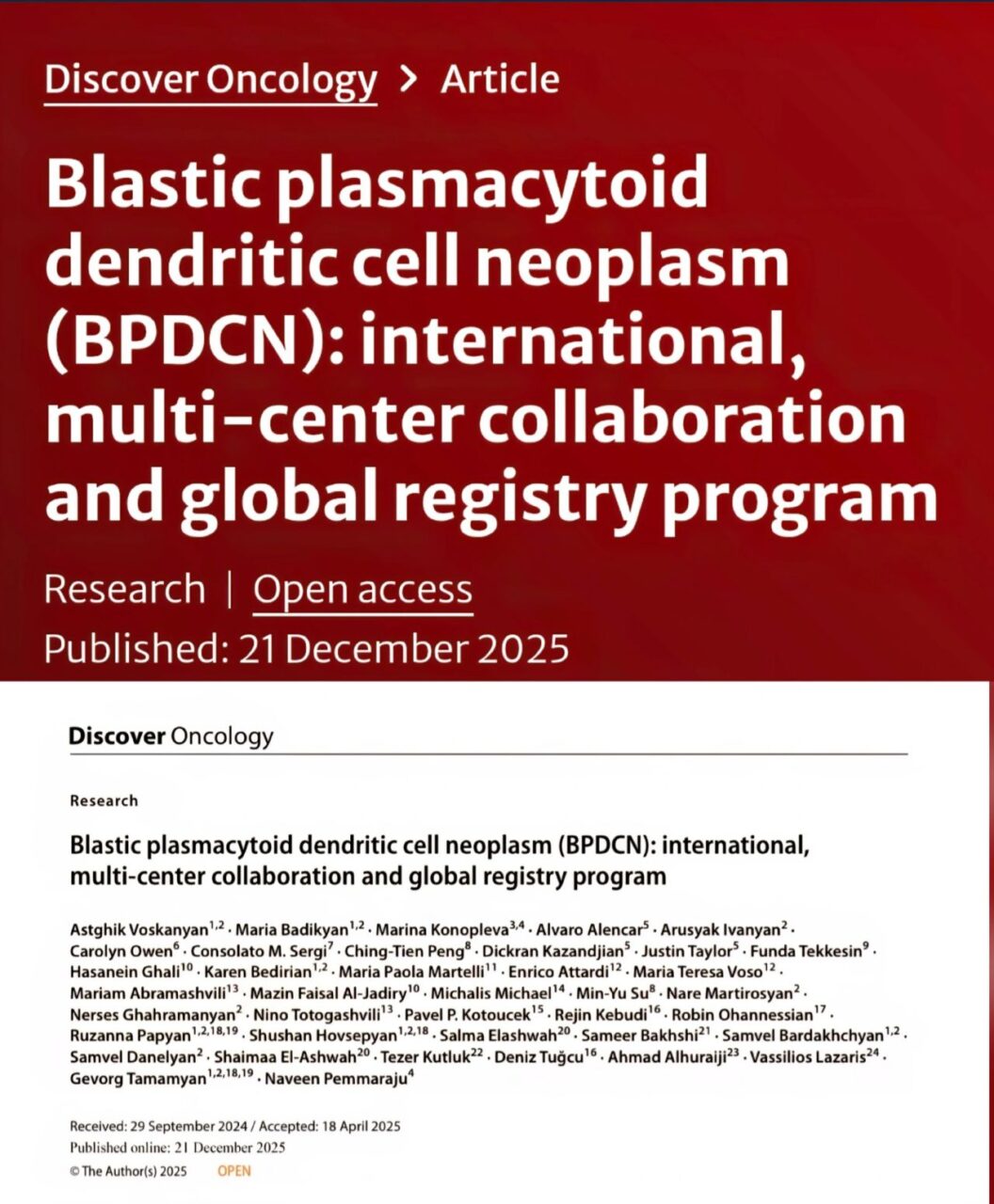 First Results from the International BPDCN Registry: Data from 36 Patients Across 12 Countries