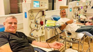 Phil Upton and Paul Cadman at the Plasma Donor Centre in Birmingham: 1500ml Summary Donation!