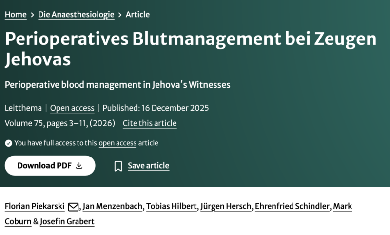 Florian Piekarski on Perioperative Blood Management When Allogeneic Transfusion is Not Aaccepted