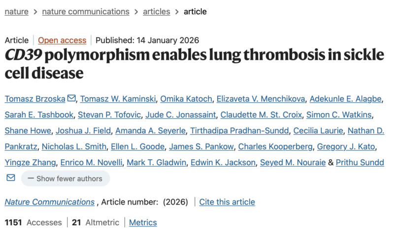 Prithu Sundd on The Role of CD39 Polymorphism in Enabling Pulmonary Thrombosis in SCD