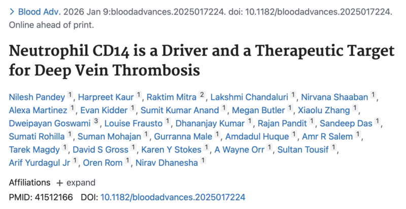 Nirav Dhanesha on CD14 Acting As A Functional Driver of DVT 1 Nirav Dhanesha on CD14 Acting As A Functional Driver of DVT