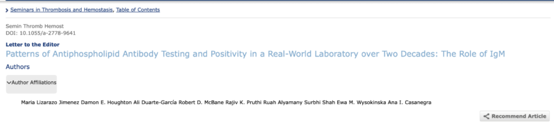 Ruah Alyamany on Her Contribution to Establishing The Role of IgM in APS