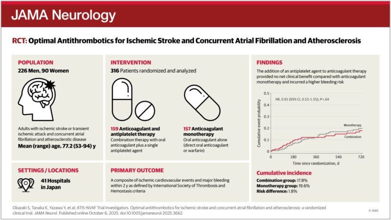 JAMA Neurology: No Added Benefit of Dual Therapy After Ischemic Stroke in Case of AFib