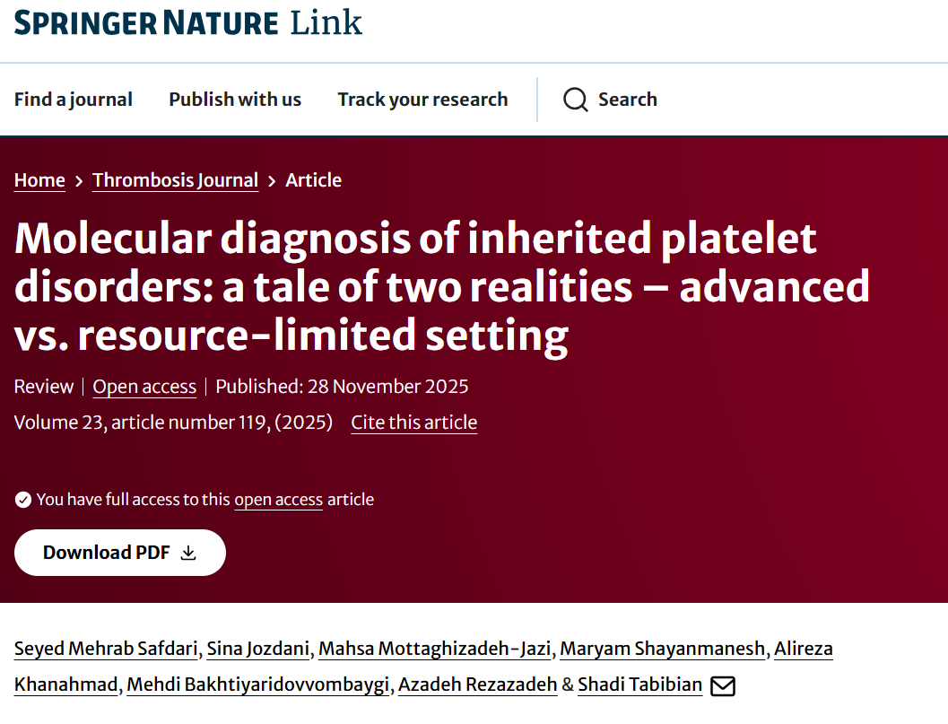 Shadi Tabibian: Molecular Diagnosis of Inherited Platelet Disorders 1 Shadi Tabibian: Molecular Diagnosis of Inherited Platelet Disorders