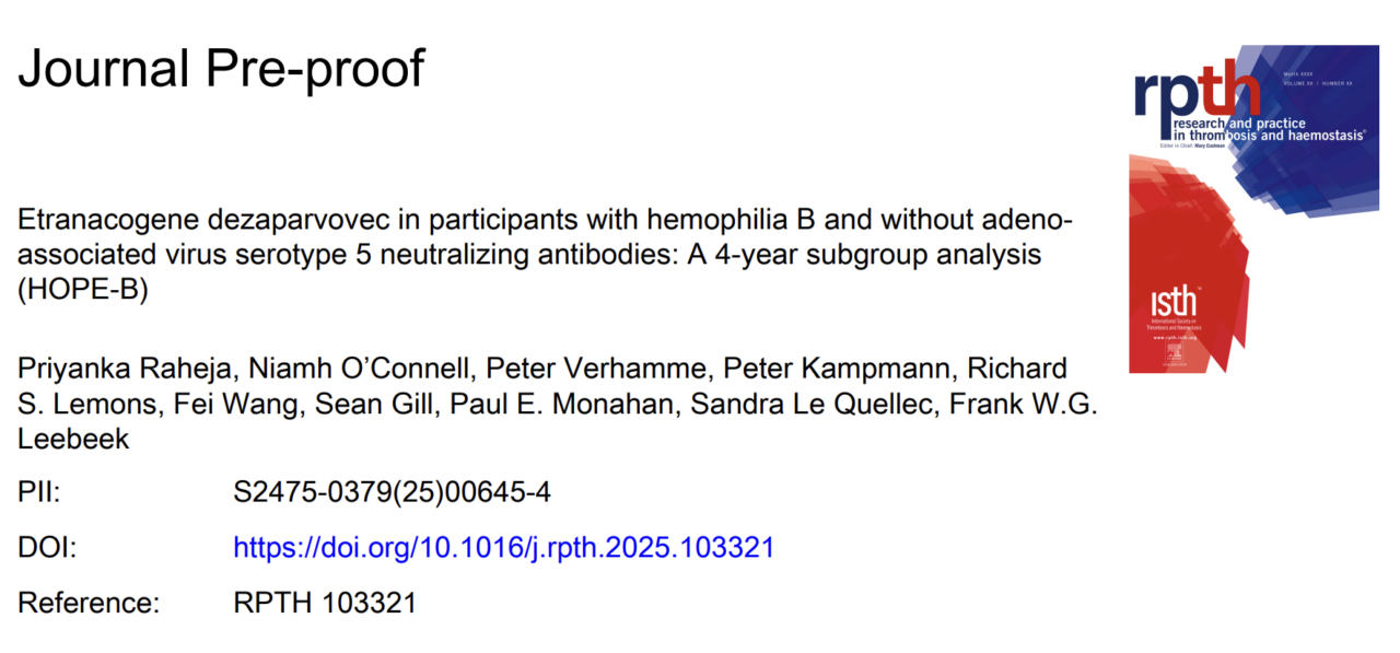 Michael Makris: The 4-Year Results From the Hemgenix Study in Patients Without Neutralising Antibodies Published in RPTH Journal