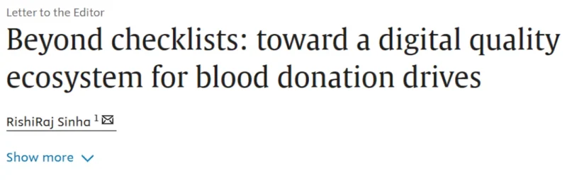 Rishiraj Sinha: Strengthening Donor Ecosystems to Support Patient Blood Management 1 Rishiraj Sinha: Strengthening Donor Ecosystems to Support Patient Blood Management
