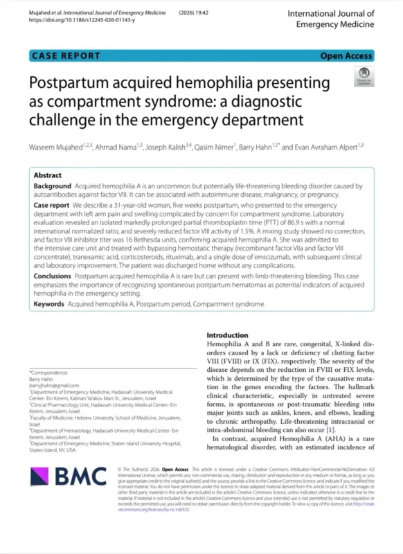 Waseem Mujahed: Compartment Syndrome as the Initial Presentation of Postpartum Acquired Hemophilia
