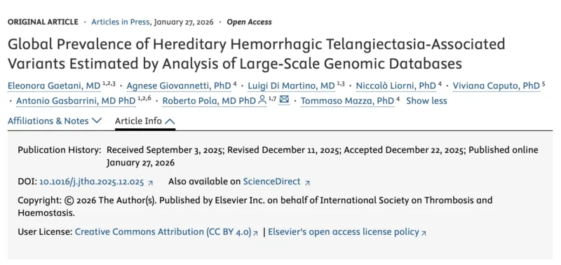 Eleonora Gaetani and Team Map Global Prevalence of HHT Using Population Genomics