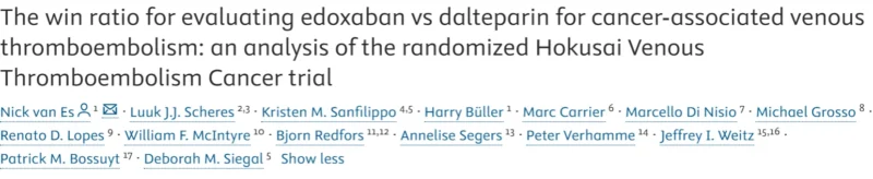 Win Ratio Analysis of Edoxaban vs Dalteparin in Cancer-Associated VTE - JTH 1 Win Ratio Analysis of Edoxaban vs Dalteparin in Cancer-Associated VTE - JTH