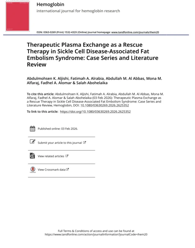 Mona Alfaraj: Therapeutic Apheresis Case Series in Sickle Cell Disease with Fat Embolism Syndrome
