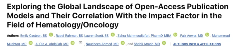 Al-Ola Abdallah: How Much Does It Cost to Publish in Hematology and Oncology Journals