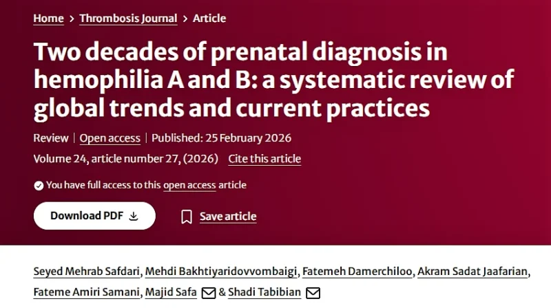 Shadi Tabibian: Global Trends in Prenatal Diagnosis of Hemophilia A and B Over Two Decades
