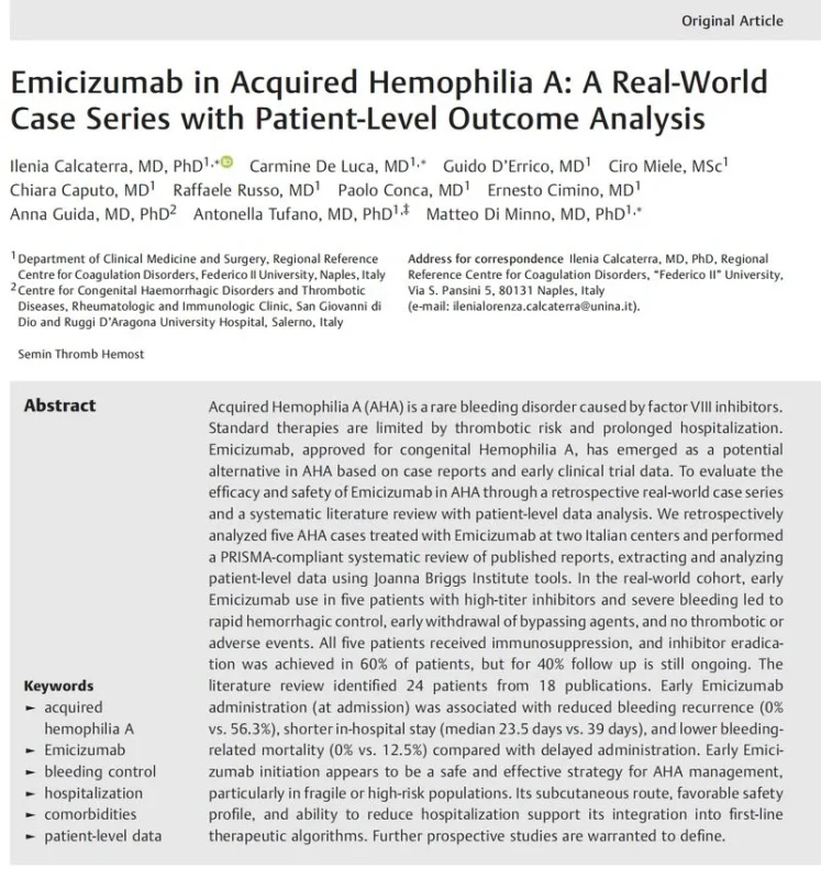 Ilenia Calcaterra: Patient-Level Real-World Outcomes of Emicizumab in Acquired Hemophilia A