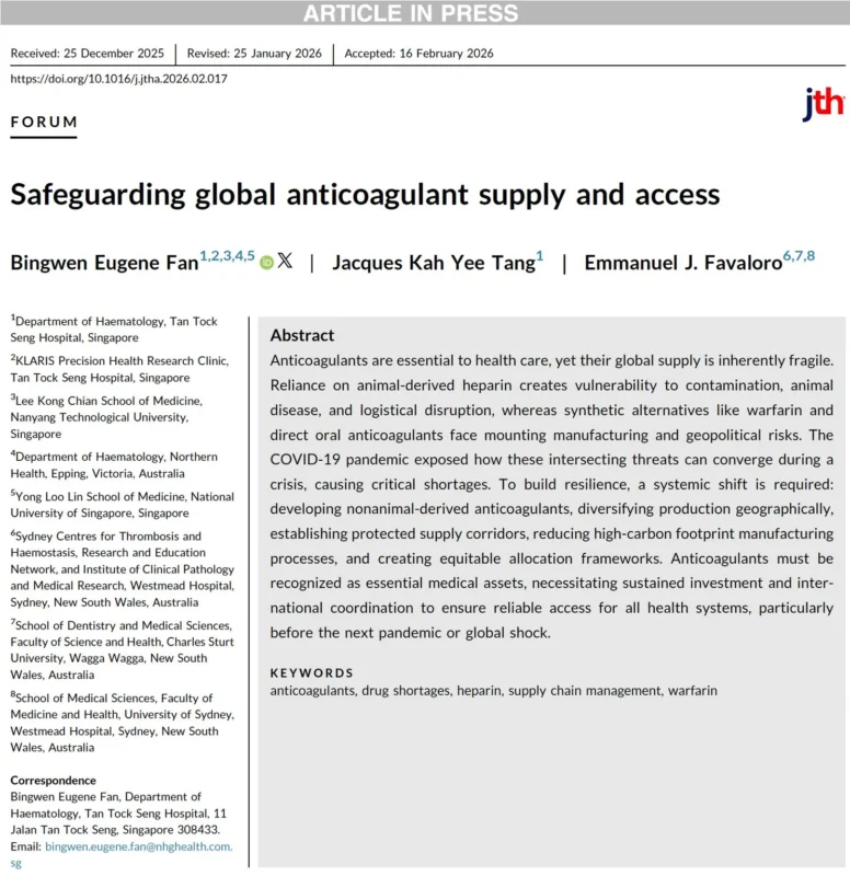 Emmanuel J Favaloro: Ensuring Worldwide Access and Supply of Anticoagulants