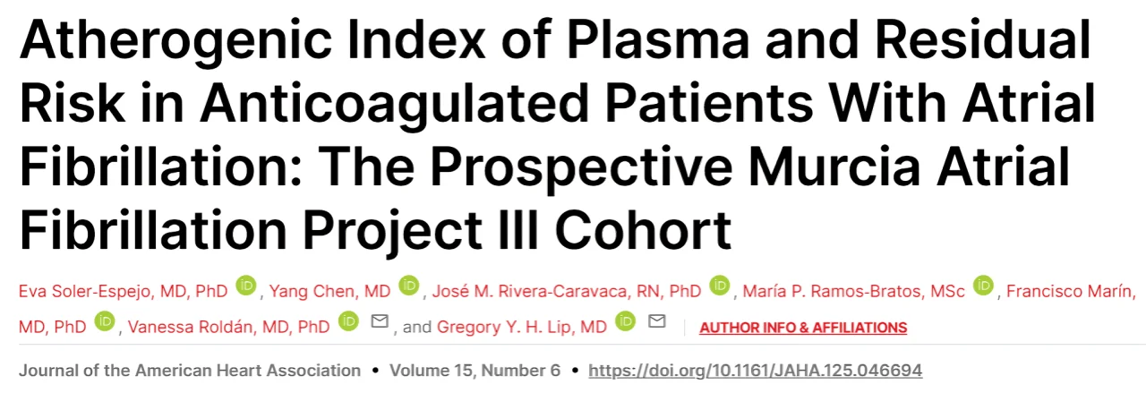 Eva Soler Espejo։ Atherogenic Index of Plasma and Residual Risk in Atrial Fibrillation
