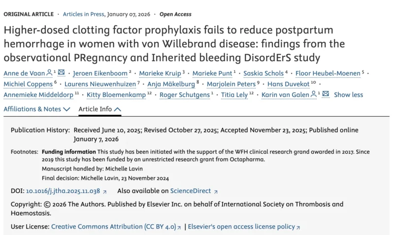 Intensive Clotting Factor Prophylaxis Does Not Prevent Severe PPH in VWD - JTH