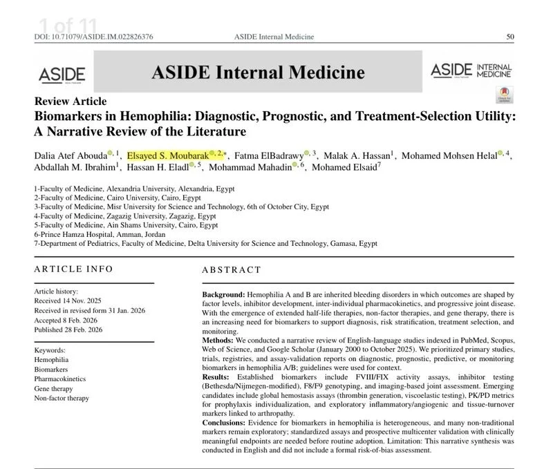 Elsayed S. Moubarak: Evaluating Established and Emerging Biomarkers in Hemophilia A and B Management