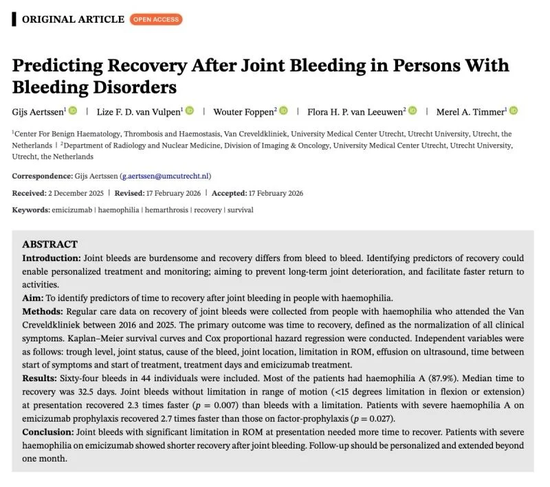 Gijs Aertssen: Predictors of Recovery After Joint Bleeds in Patients with Bleeding Disorders