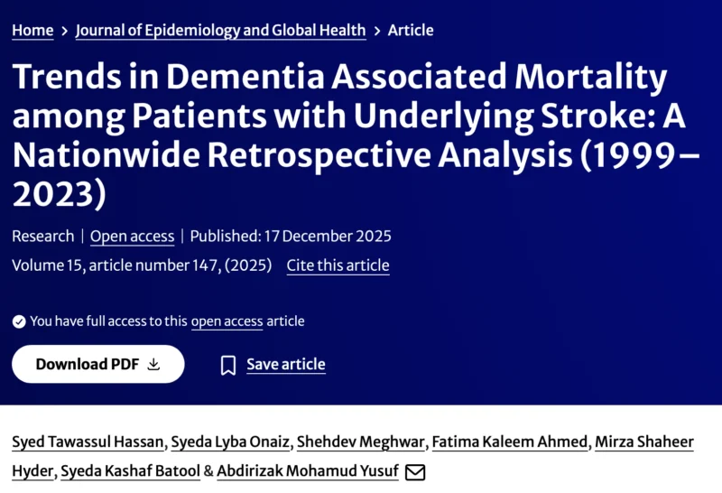 Mirza Shaheer Hyder: How Have Stroke-Related Dementia Deaths Changed Over The Last 2 Decades?