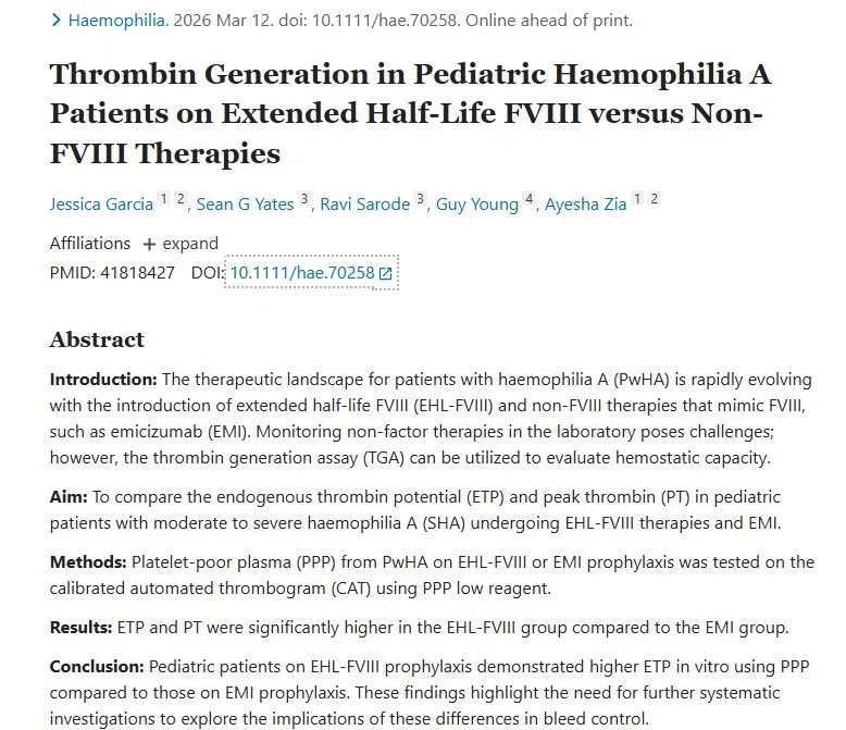 Jessica Garcia: New Evidence on Thrombin Generation Patterns in Children with Hemophilia A